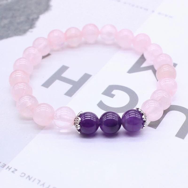 Pulseras Para Pareja Amatista Y Cuarzo Rosa - Image 4