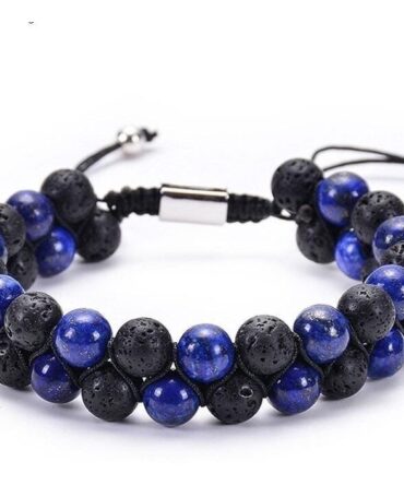 Pulsera Lapislázuli y Lava Volcanica Macrame Doble