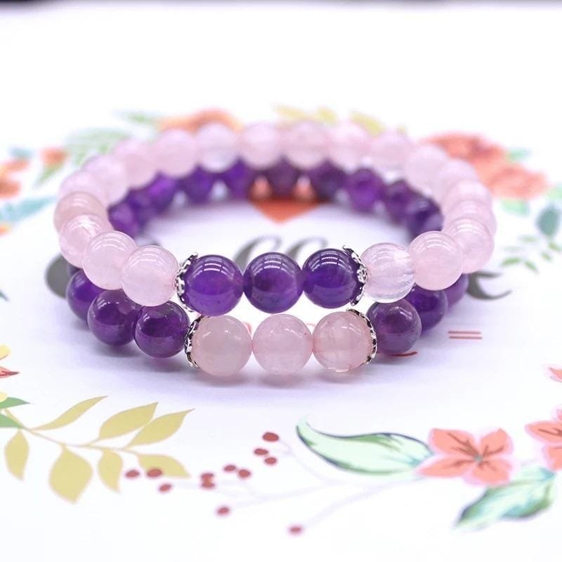 Pulseras Para Pareja Amatista Y Cuarzo Rosa - Image 2