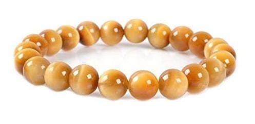 Pulsera Piedra Natural Ojo De Tigre Amarillo Dorado