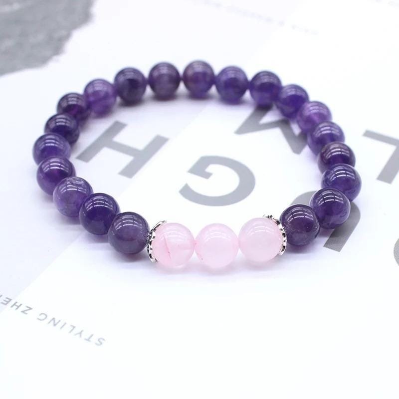 Pulseras Para Pareja Amatista Y Cuarzo Rosa - Image 3