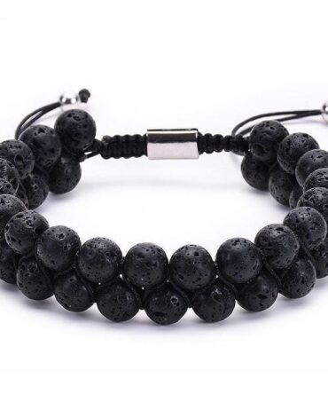 Pulsera Lava Volcanica Macrame Doble