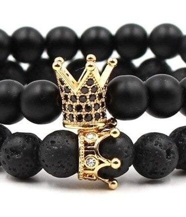 Pulseras Para Pareja Onix Volcanica con corona