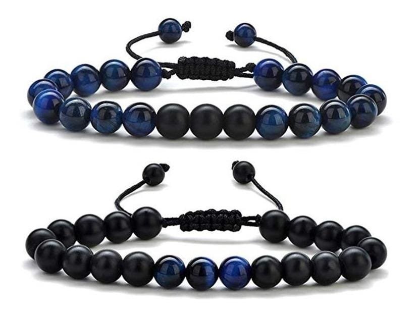 Pulseras Para Pareja Ojo De Tigre y Onix Mate
