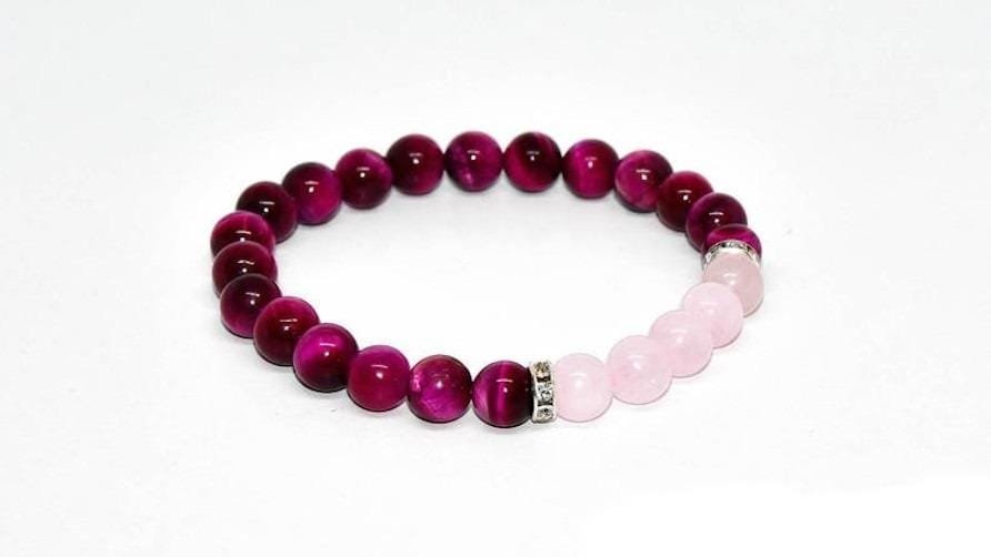 Pulsera Ojo De Tigre Fucsia y Cuarzo Rosa - Image 2
