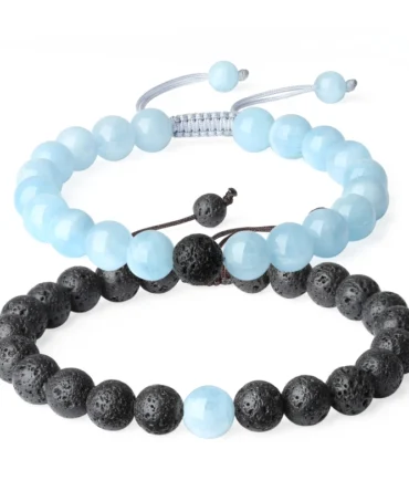 Pulseras Para Pareja Aguamarina y Volcanica