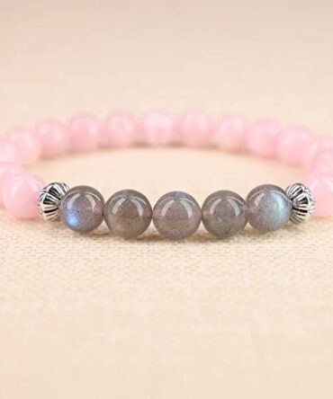 Pulsera Cuarzo Rosa Labradorita Flor