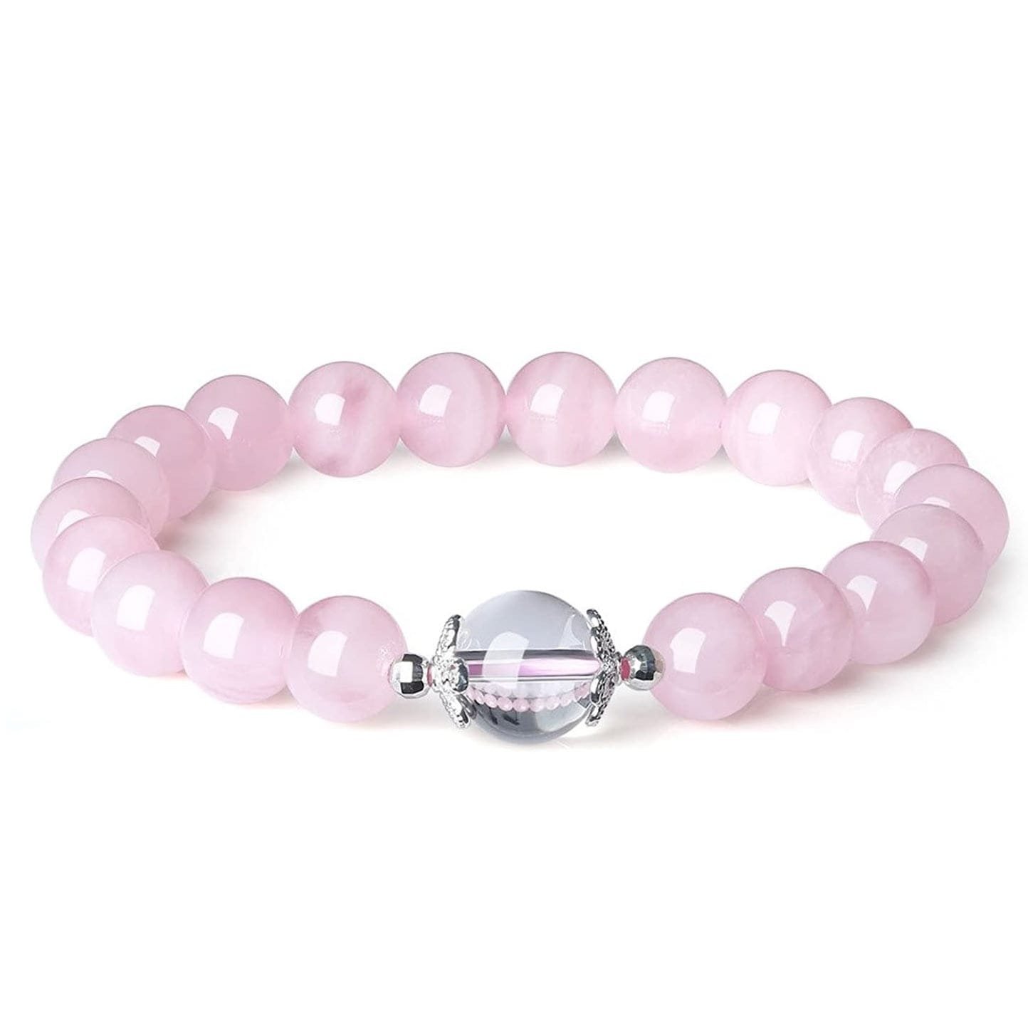 Pulsera Cuarzo Rosa Centro Cuarzo Cristal 10mm