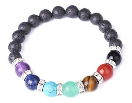 Pulsera 7 Chakras Volcánica Separadores con Zircón