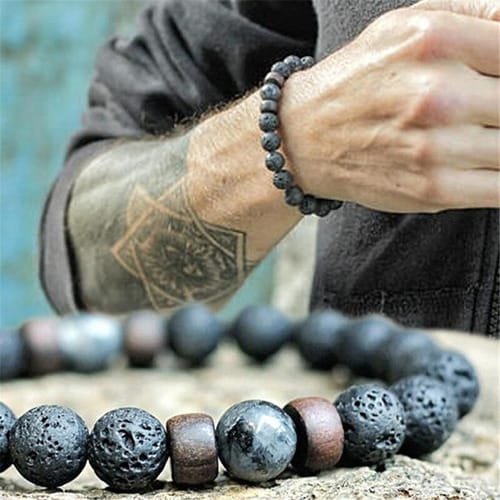 Pulsera Volcánica Labradorita Central -madera
