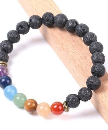 Pulsera 7 chakras Volcánica 8mm Separador Dorado