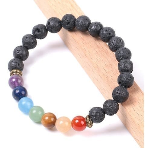 Pulsera 7 chakras Volcánica 8mm Separador Dorado