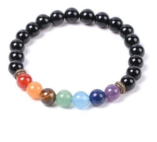 Pulsera 7 Chakras Ónix Negro Separador Dorado - Image 2