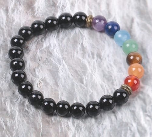 Pulsera 7 Chakras Ónix Negro Separador Dorado - Image 4