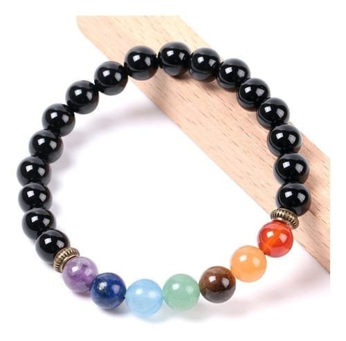 Pulsera 7 Chakras Ónix Negro Separador Dorado - Image 3