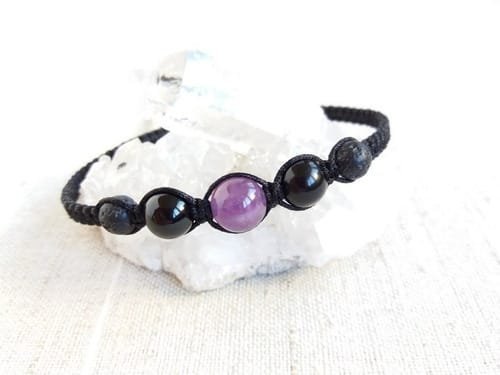 Pulsera Centro Amatista con Ónix y Volcánica Tejido - Image 7