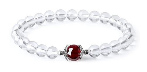 Pulsera Cuarzo Cristal Centro Granate Flor