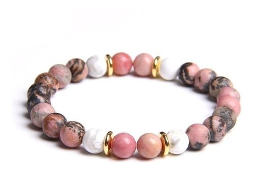 Pulsera Rodonita Discos Dorados
