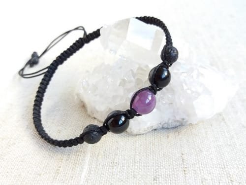 Pulsera Centro Amatista con Ónix y Volcánica Tejido - Image 4