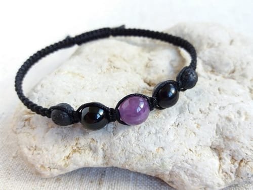 Pulsera Centro Amatista con Ónix y Volcánica Tejido - Image 5