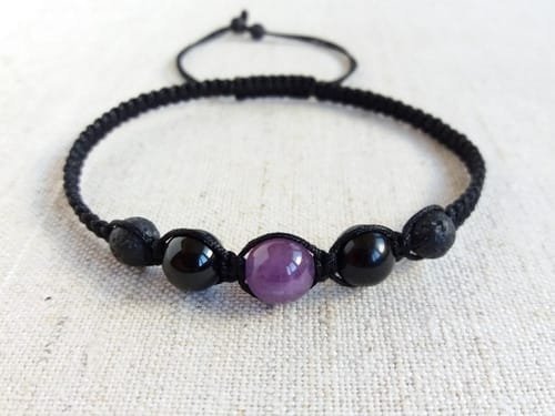 Pulsera Centro Amatista con Ónix y Volcánica Tejido - Image 3