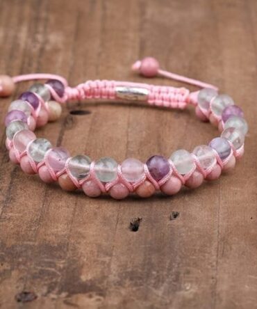Pulsera Rodocrosita Fluorita 6mm Estilo Doble
