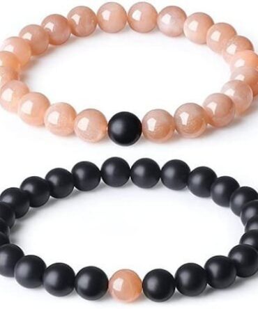 Pulseras Para Pareja Sunstone Natural con piedra negro Mate