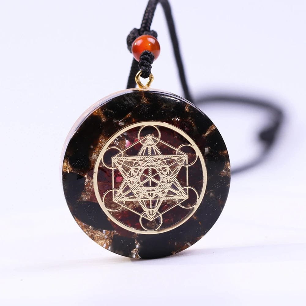 Collar Orgonita Cubo Metatrón Obsidiana