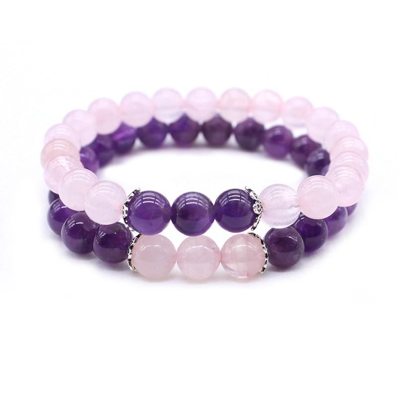 Pulseras Para Pareja Amatista Y Cuarzo Rosa