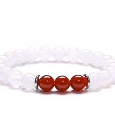 Pulsera Equilibrio Calma Cuarzo Blanco Ónix Negro Cornalina