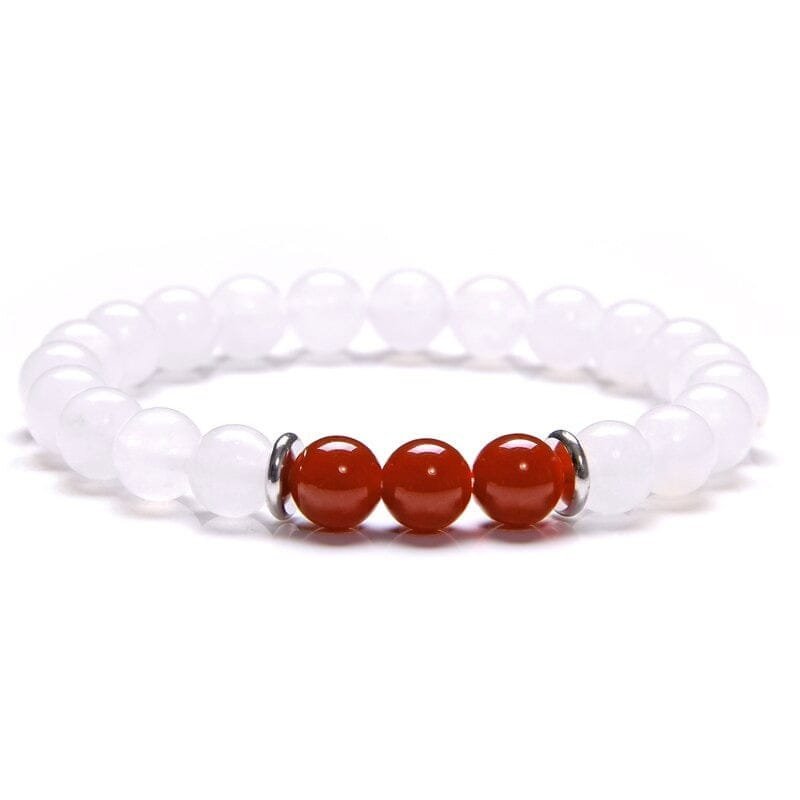 Pulsera Equilibrio Calma Cuarzo Blanco Ónix Negro Cornalina