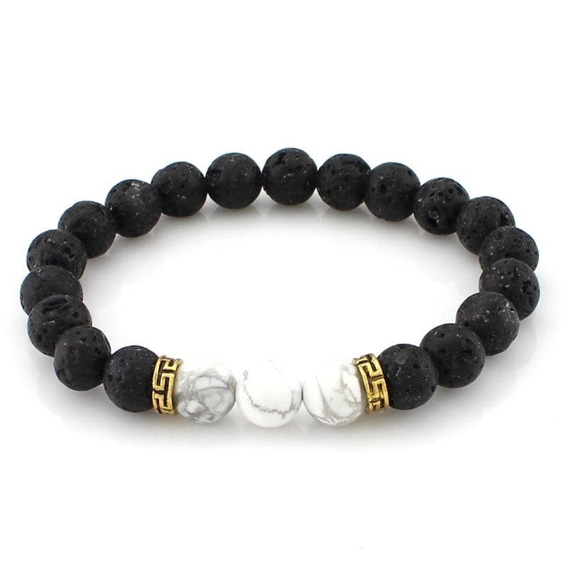 Pulsera Piedra Natural Volcánica Separador Dorado Central 3 - Image 5