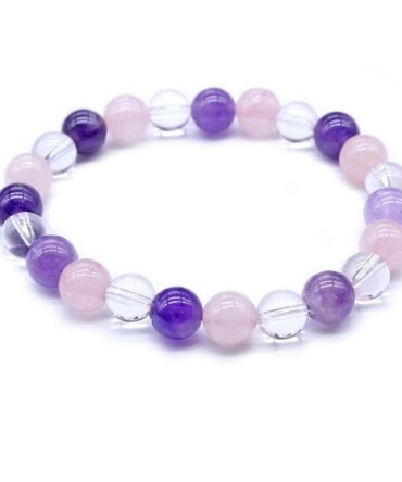 Pulsera Cuarzo Rosa Amatista Y Cuarzo Cristal