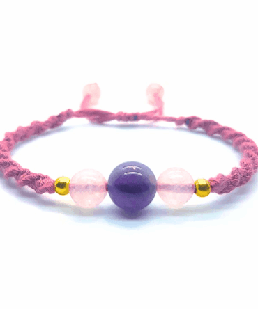Pulsera Cuarzo Rosa Con Amatista Central 10mm