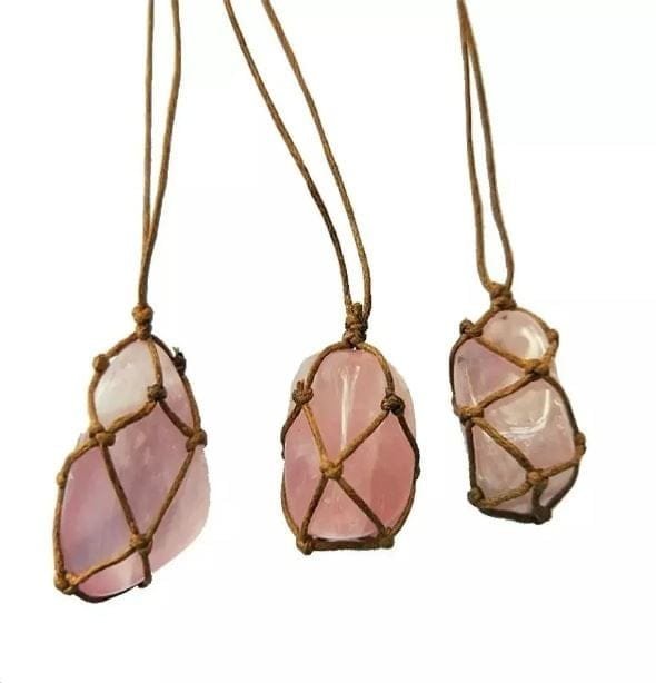 Collar Cuarzo Rosa Macramé