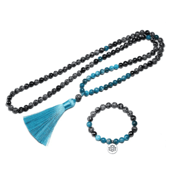 Japa Mala Obsidiana Copo de Nieve Apatita