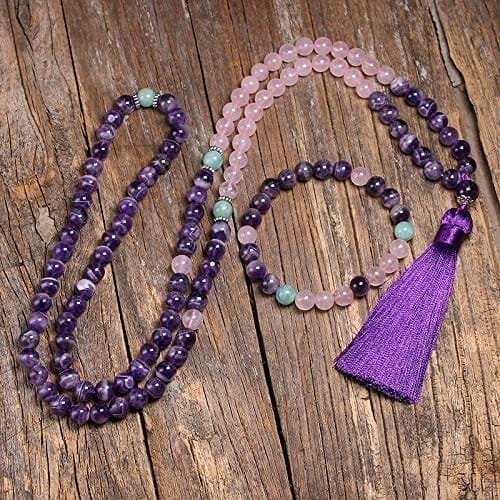 Japa Mala Amatista Cuarzo Rosa + Pulsera - Image 7