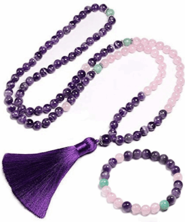 Japa Mala Amatista Cuarzo Rosa + Pulsera