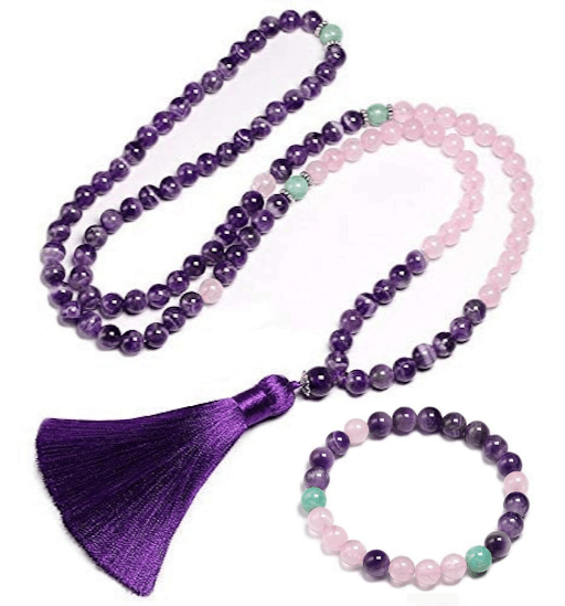 Japa Mala Amatista Cuarzo Rosa + Pulsera