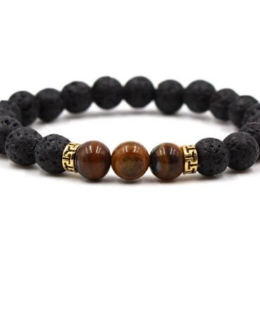 Pulsera Piedra Natural Volcánica Separador Dorado Central 3