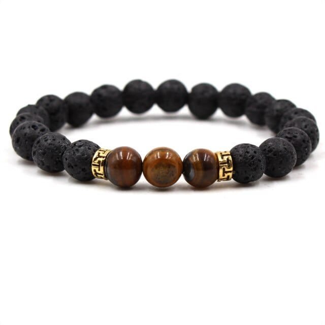 Pulsera Piedra Natural Volcánica Separador Dorado Central 3