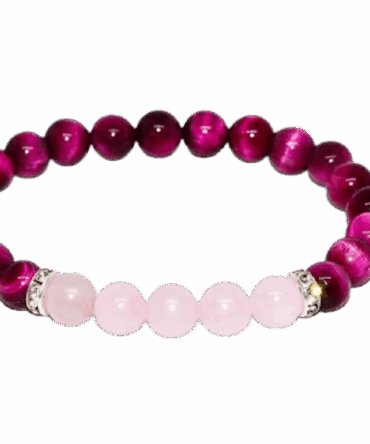 Pulsera Ojo De Tigre Fucsia y Cuarzo Rosa