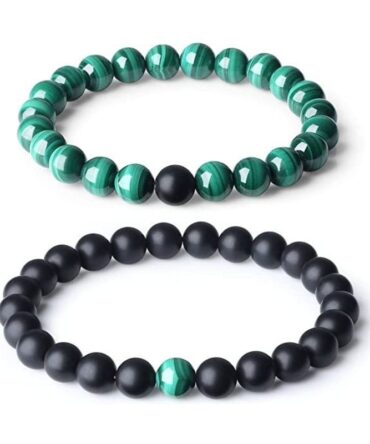 Pulseras Para Pareja Malaquita Natural con Piedra Negro Mate