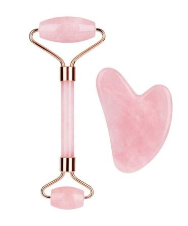 Set Rodillo + Gua Sha Cuarzo Rosa
