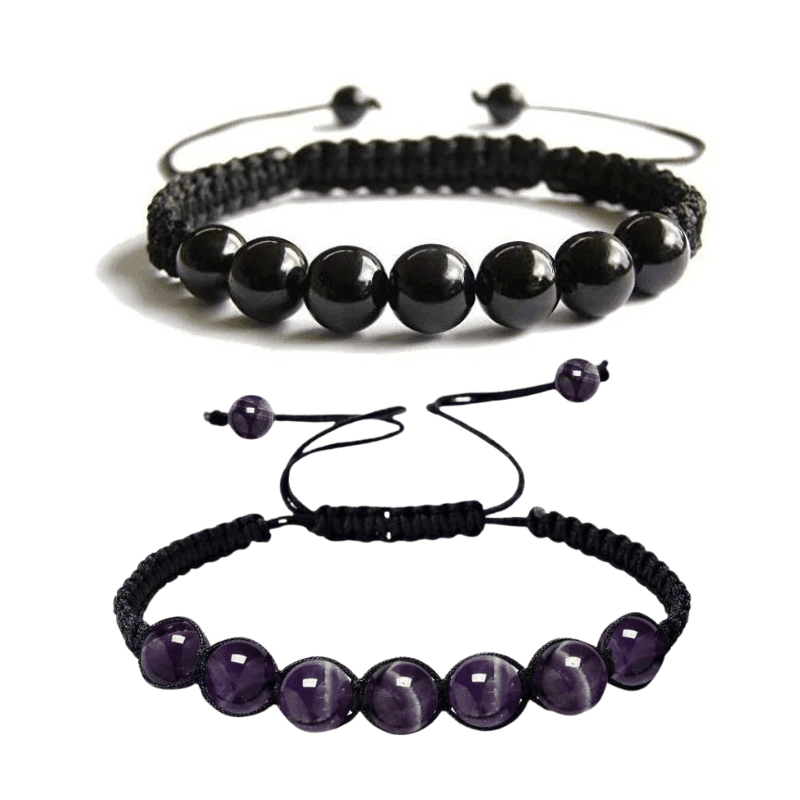 Set Pulseras Turmalina Negra y Amatista – Dúo Protector