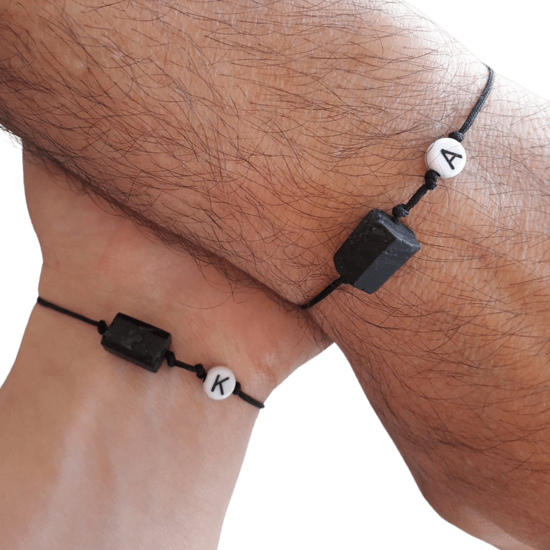 Pulseras Para Pareja Turmalina Negra Letra